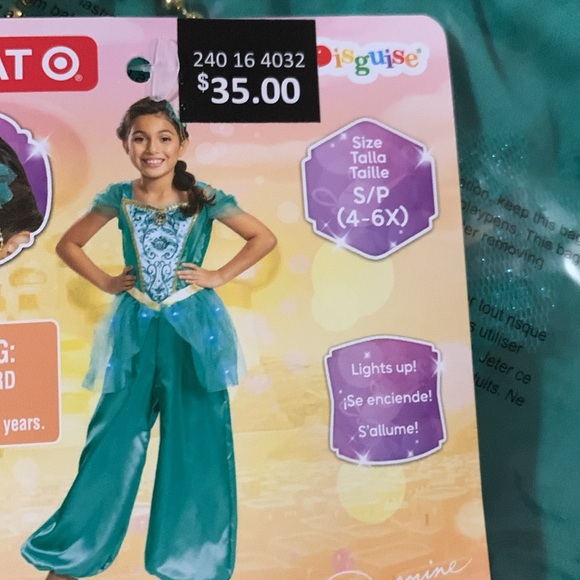 NWT princess jasmine deluxe light up Halloween costume jumpsuit with headpiece - Picture 5 of 7